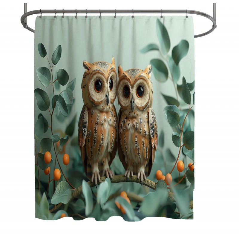 Owl Pair Animal Shower Curtain, 93"H x 70"W