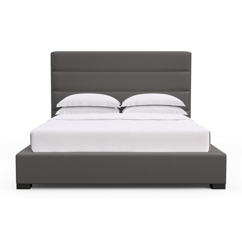 Boyd Upholstered Bed, Full, Box Weave Linen Graphite, Ebony