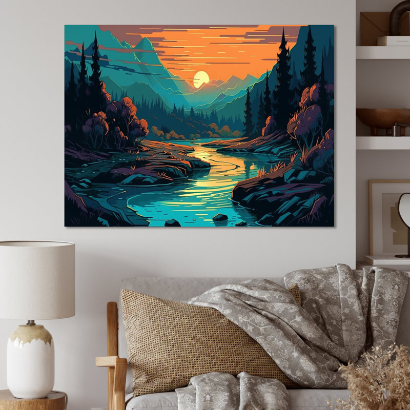«Vibrant Forest with Sunrise II», reproduction, H 12 po x l 20 po x P 1 po, Toile tendue