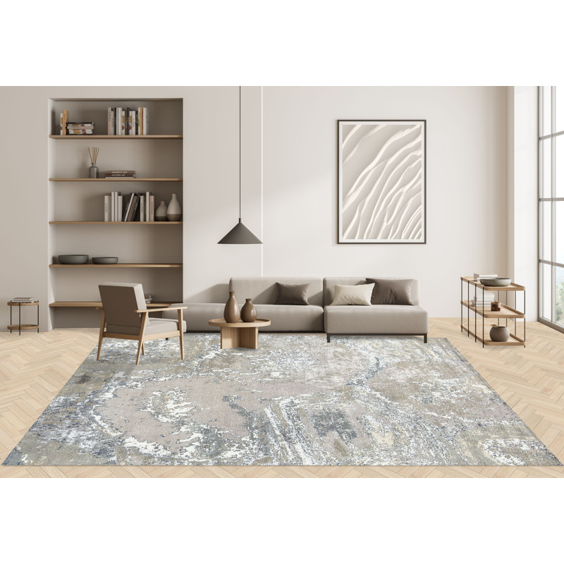Area Rug in Beige/White/Gray, Rectangle 6' x 9'