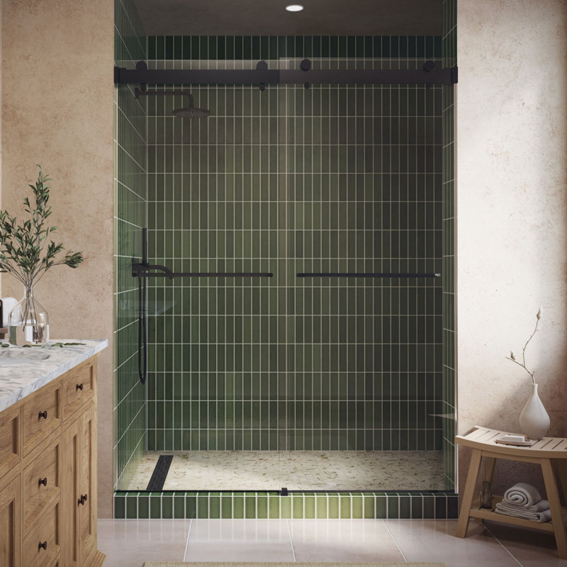  Verona Air 56 - 60 x 76" Frameless Bypass Sliding Shower Door 5/16" Clear Tempered Glass, Matte Black