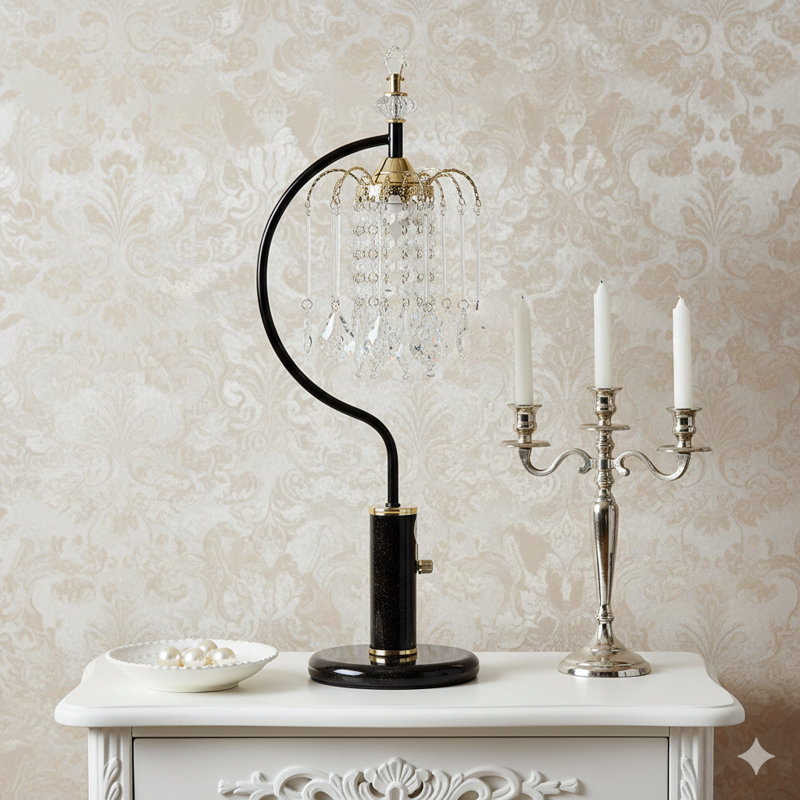 Grande lampe de table en métal de 27 pouces au fini noir, avec un design inspiré des lustres en cristal