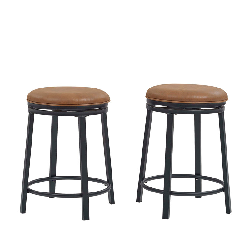 Set Of 2 Swivel Stool With Metal Frame, Brown