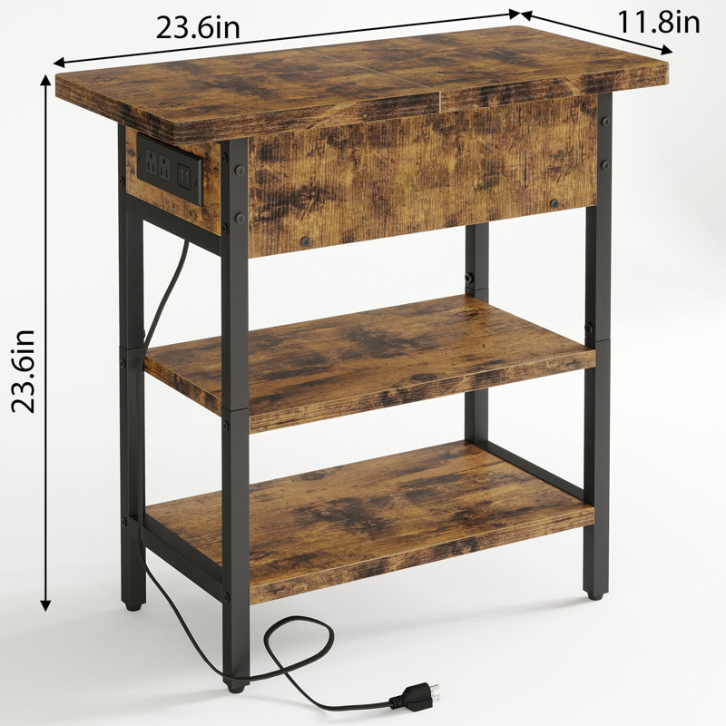 End Table with Charging Station – Flip Top Side Table with USB Ports and Power Outlets.