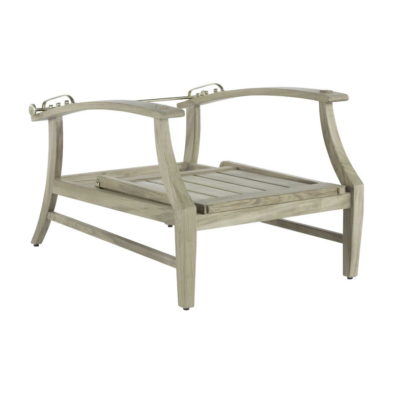 Croquet Teak Patio Chair with Cushions, Natural Teak, Rollo Chambray InsideOut® Linen, Welt