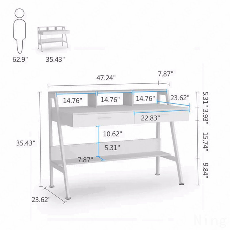 Bureau d'écriture avec tablette de rangement