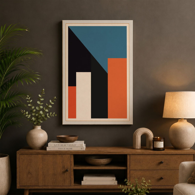 Modernist Geometry Geometric - Wrapped Canvas, 30x20 - 76.2 x 50.8 cm, Cream Border