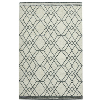 2' X 3' Ivory And Gray Wool Geometric Hand Hooked Area Rug