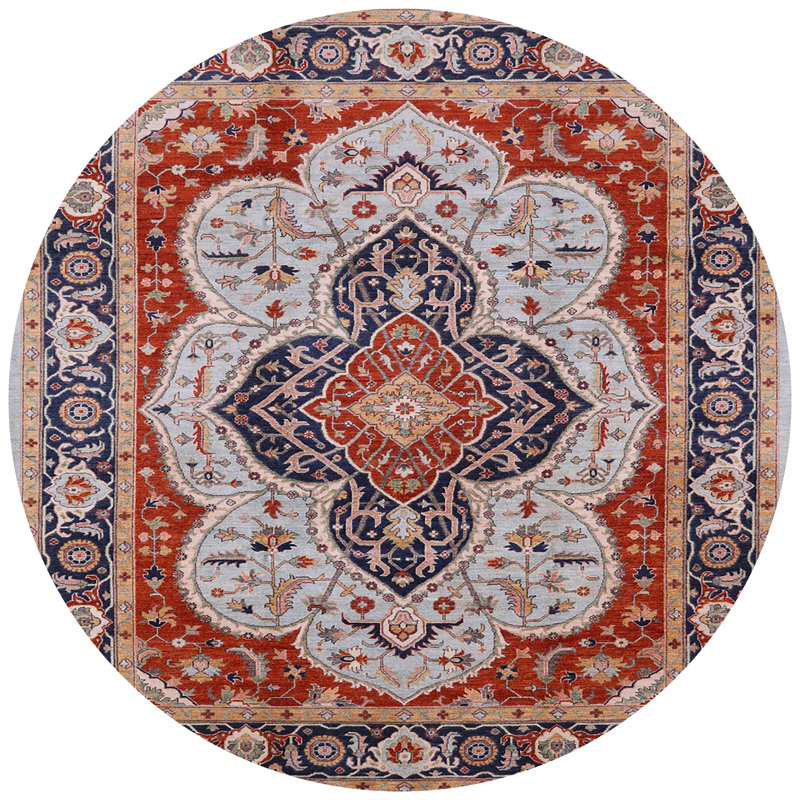 Tapis oriental rouge / bleu Lampron, Rond 8 pi