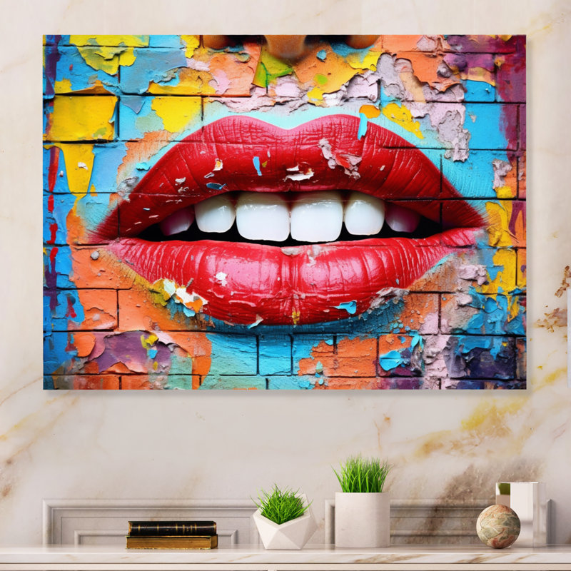 Graffiti Lips - décoration murale mode en métal, H 24 po x l 32 po x P 1 po