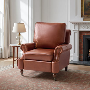 Stanton Traditional Oil-Waxed Genuine Leather Armchair with Nailhead Trim and Caster Front Legs