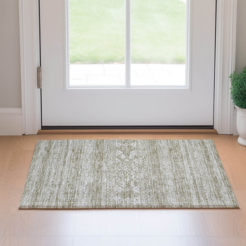 Premium Machine Washable Prisco Khaki Rug, Rectangle 1'8" x 2'6"