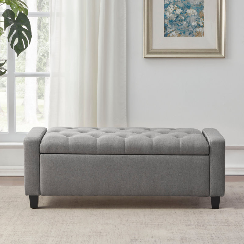 Polyester Upholstered Storage Bench, Grey