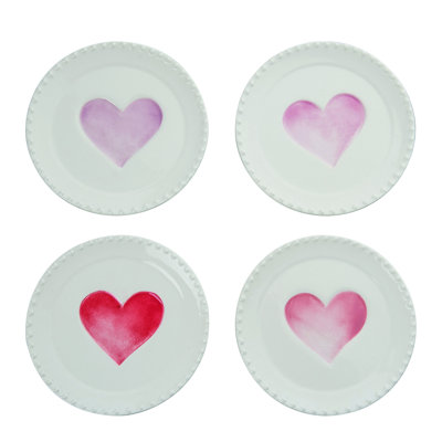 Dolomite 6.25 in. Valentine's Day Watercolor Heart Hobnail Treat Plate Set of 4