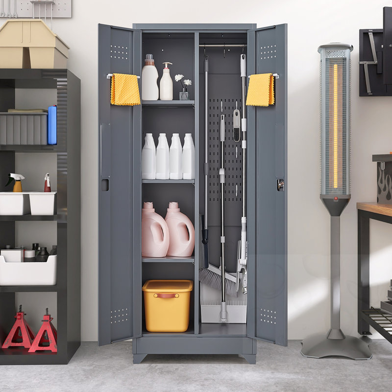 Armoires de rangement en métal avec portes et tablettes verrouillables, Grey