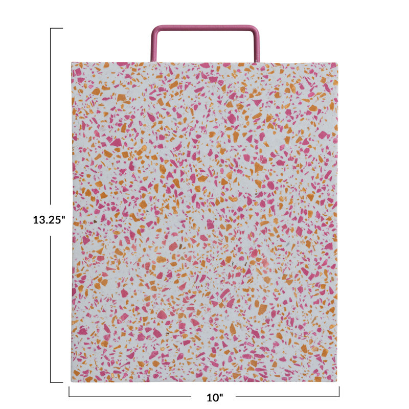 Résine fromage terrazzo et planche à découper avec poignée en métal émaillé rose