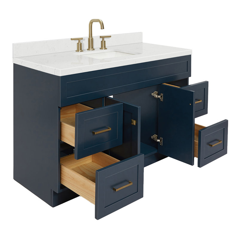 Meuble-lavabo sur pied simple 54 po avec plateau en quartz Hamlet, Bleu minuit