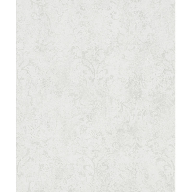 Kavalier Mottled Damask 10.05M X 53Cm Metallic Elements Wallpaper Roll, White