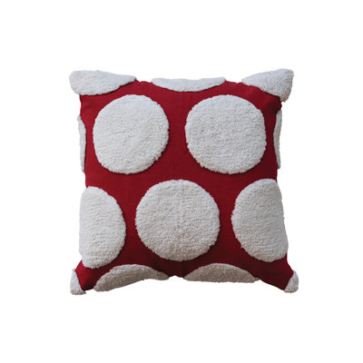 Coussin carré en coton à pois touffetés