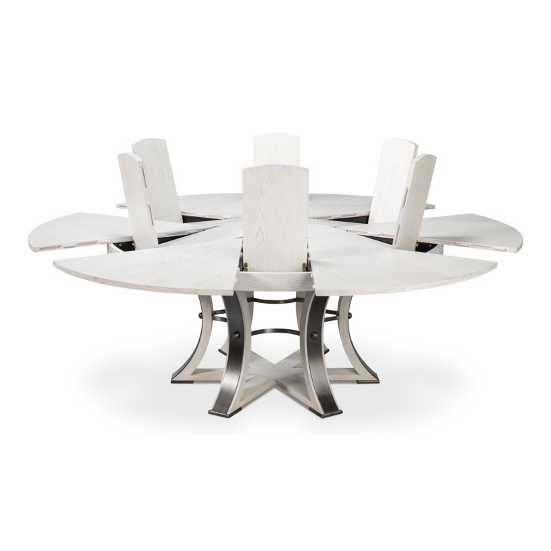 Tower Round Solid Oak Dining Table, Working White/Hammered