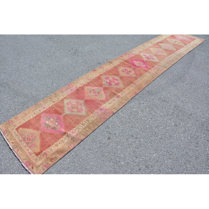 Tapis turcs, tapis de couloir 2,5 po x 12,7 pi, tapis rétro, tapis en laine rose, tapis de cuisine