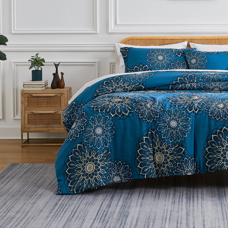 Blue Twin Reversible Microfiber Comforter Set