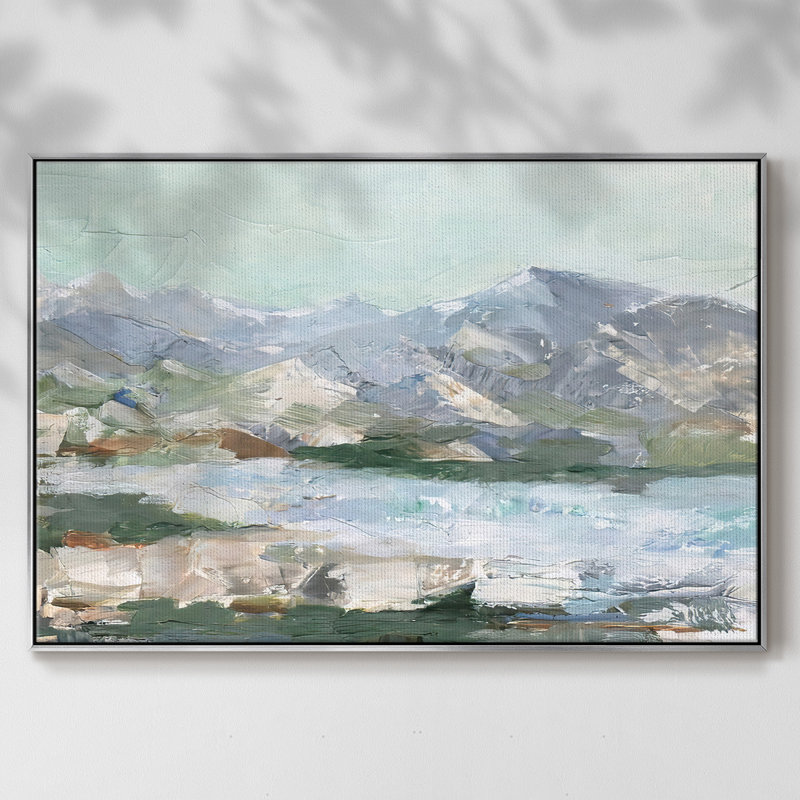 «Pastel Mountain View», toile tendue avec châssis en I, Encadrement argenté, H 25 po x l 37 po x P 2 po