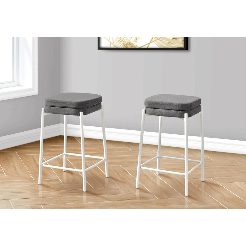 Barstool, Counter Height, Set Of 2, Kitchen, Leather Look, White 