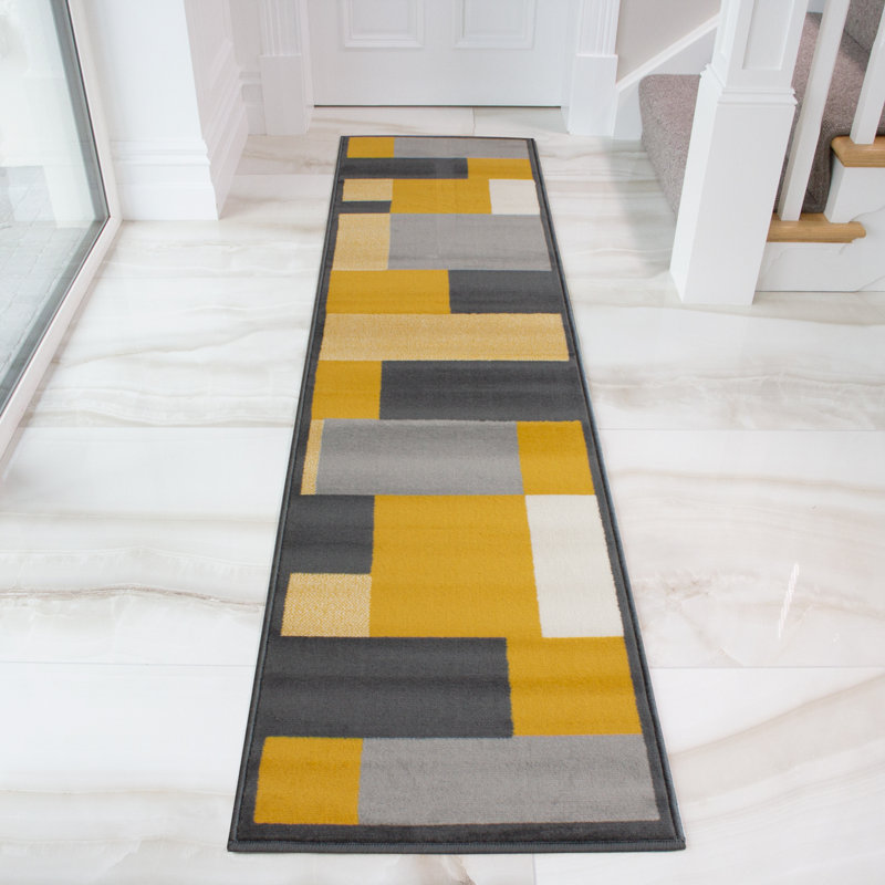 Calian Machine Woven Grey/Ochre Indoor Rug, Runner 60 x 240cm