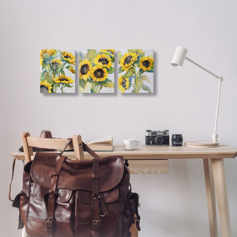  Ensemble de 3 toiles d'art Blooming Country Sunflowers par Theresa Troise Heidel, H 14 po x l 11 po