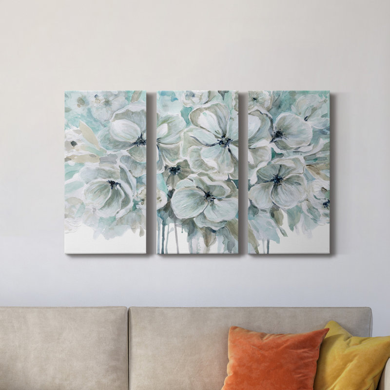 Teal Harmony I - Ensemble de 3 toiles tendues, H 12 po x l 24 po x P 1 po