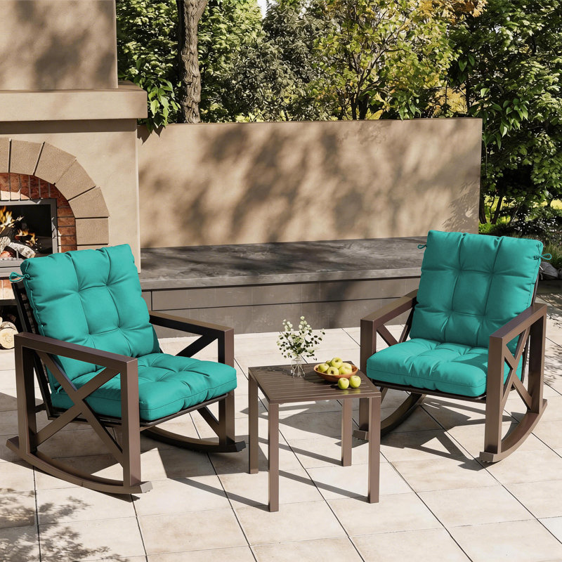 Outdoor Chair Cushions Set Of 2, Fade Resistant Replacement Tufted Cushion For Patio Dining Chair, High Back Soft Seat Pad With Ties