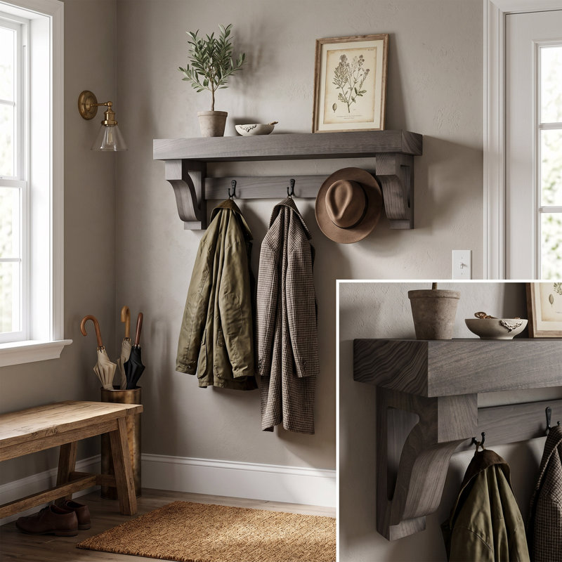 Rayne Large Wall Mounted Coat Rack with Shelf 2 Hook, 18/8/8, Carbon Gray