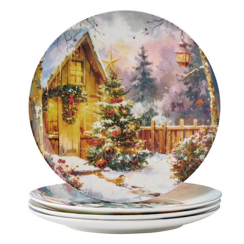 Mikasa Vintage Christmas Plate Set of 4, 9 Inch