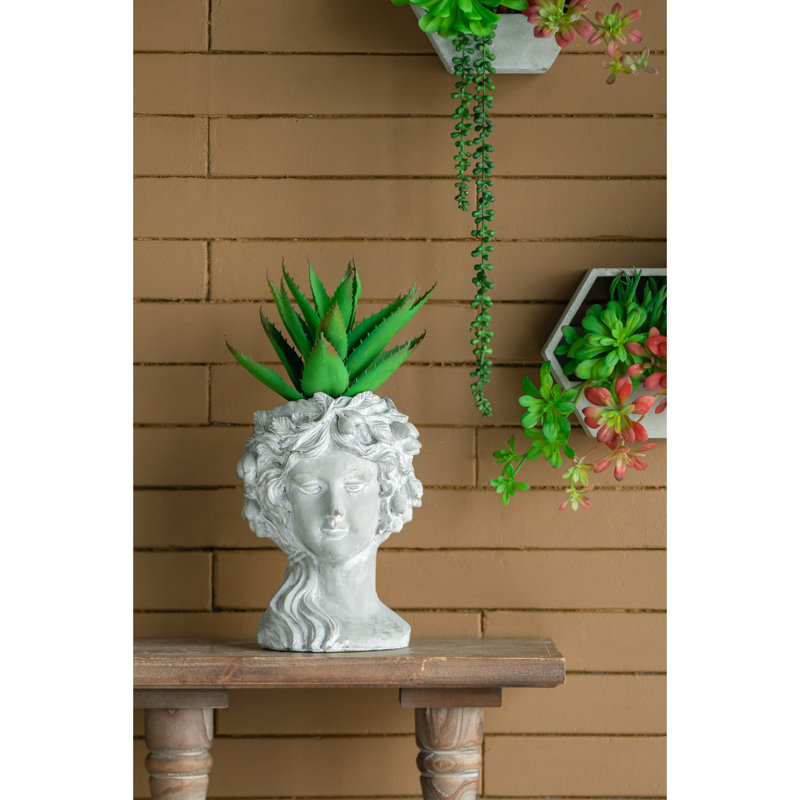 Buste mural en ciment 8 po x 9 po x 11,5 po, gris, avec motif floral pour jardin, Grey
