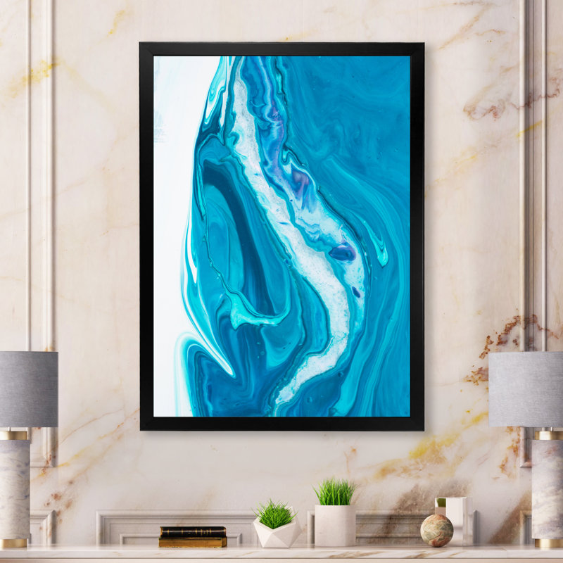 Décoration murale moderne sur toile en marbre turquoise de luxe II, Cadre photo noir, H 20 po x l 12 po x P 1 po