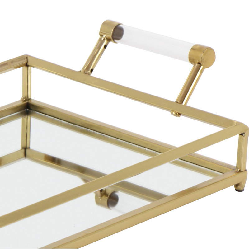 Plateau miroir en métal doré avec poignées en acrylique CosmoLiving par Cosmopolitan 22 po x 12 po x 5 po