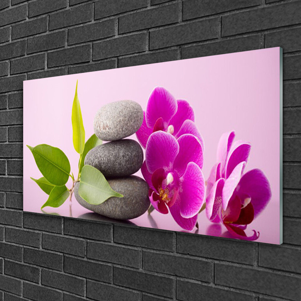 Glasbild Floral Blume Steine Laub