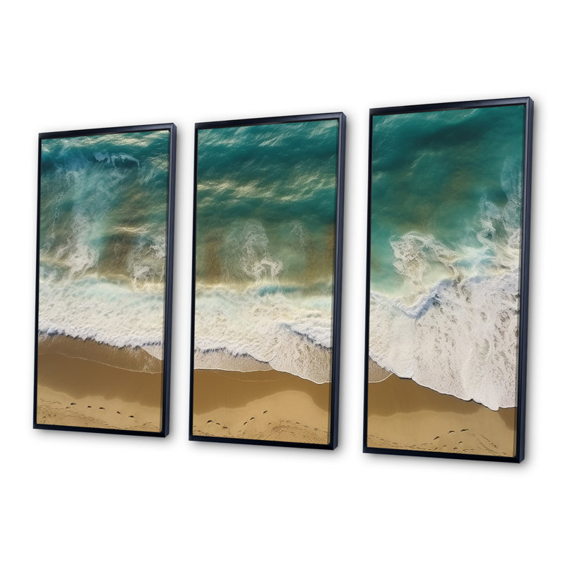 Tranquil Waves Aerial View 4 - Beach Wall Art, Black Floater Framed, 28" H x 36" W x 1" D