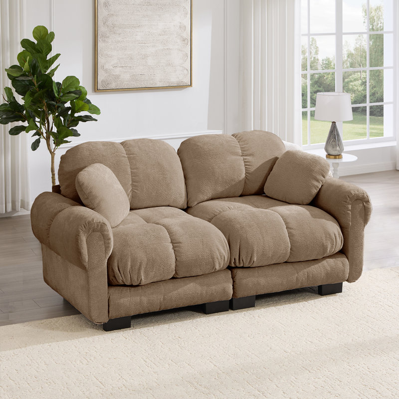 Canapé en chenille Cloud avec coussins exquis, accoudoirs rembourrés doux, canapé de style pétale avec coussin de dossier matelassé, conception ergonomique, assemblage facile, convient aux salons et aux chambres à coucher, brun