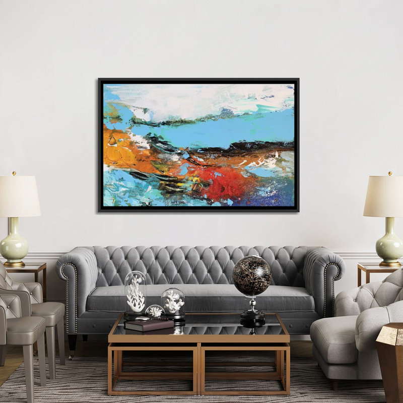 « lakeview », reproduction sur toile, H 18 po x l 26 po x P 1,5 po, Toile encadrée noire, Pas de tapis
