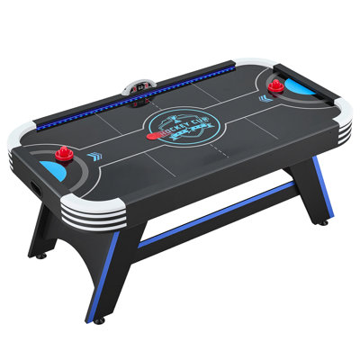 Table de hockey sur coussin d'air de 72 po avec éclairage DEL et tableau de pointage numérique, idéale pour les salles de jeux familiales, les sous-sols et les maisons, table de jeu d'arcade pneumatique avec ventilateur puissant et pieds robustes