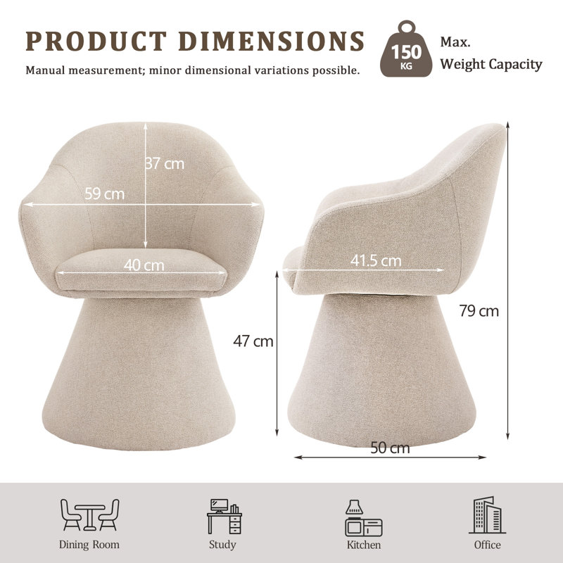Upholstered Dining Chair, 47cm Seating Height(Set of 4), Beige, Beige, Beige
