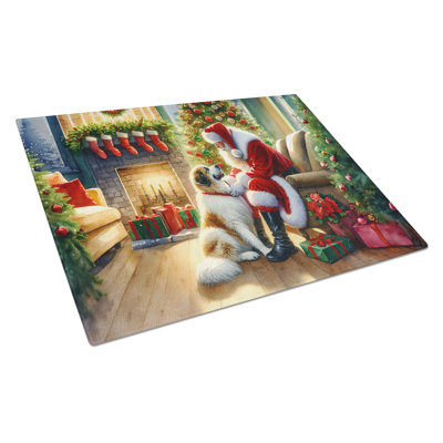 Great Pyrenees and Santa Claus Glass Cutting Board