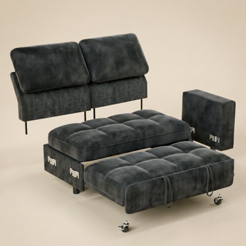 Canapé-lit inclinable rembourré 94,4 po Mellissa, Grey Chenille