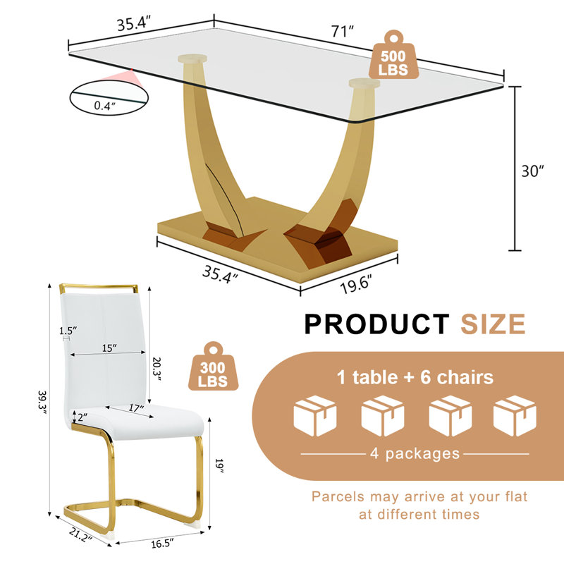 Glass Dining Table Set, White, 7