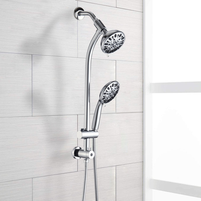 Drillfree Stainless Steel Slide Bar Combo Rain Showerhead 7Setting Hand, Dual Shower Head Spa System, Chrome