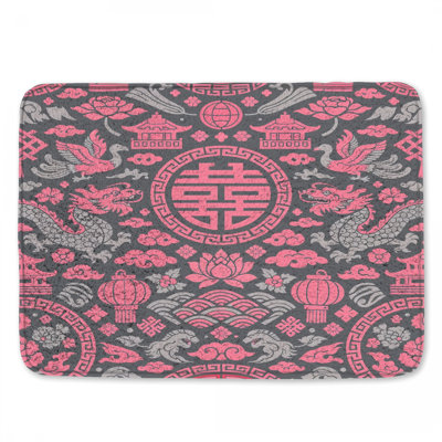 Tapis de bain rose à motif asiatique