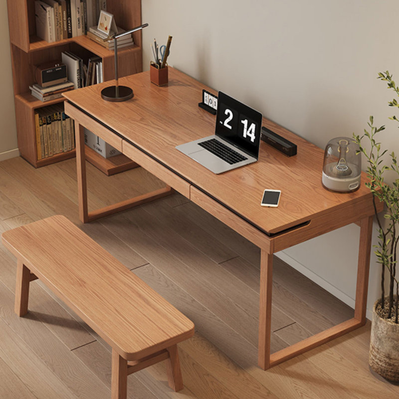 Brown Rectangular Solid Wood with 3 drawers writing desk, 29.53" H x 62.99" W x 23.62" D