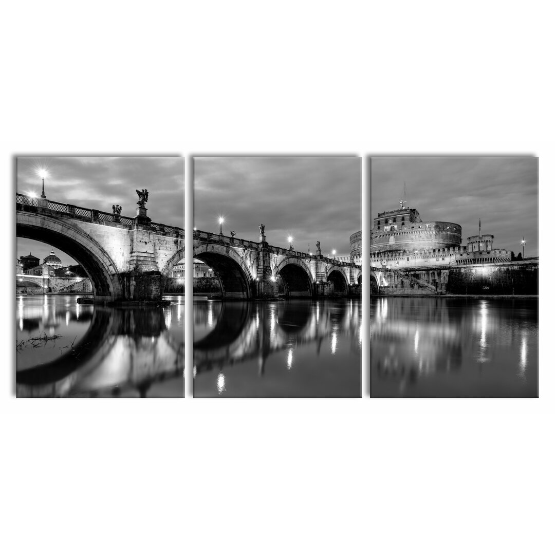 3-tlg. Leinwandbilder-Set Night View of St. Angelo Bridge